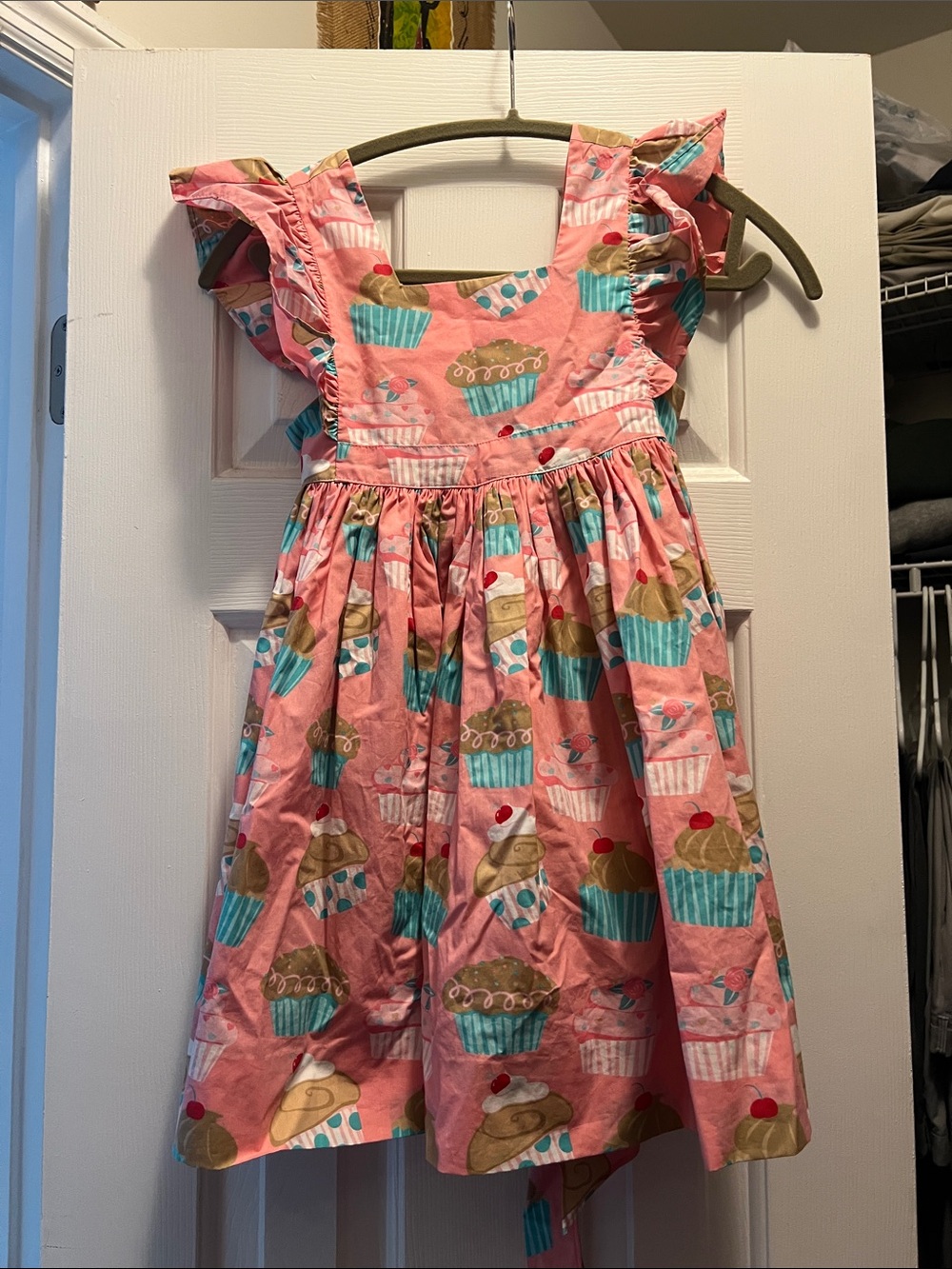 Eleanor Rose Pink Cupcake Print Ruffle-Sleeve Dress